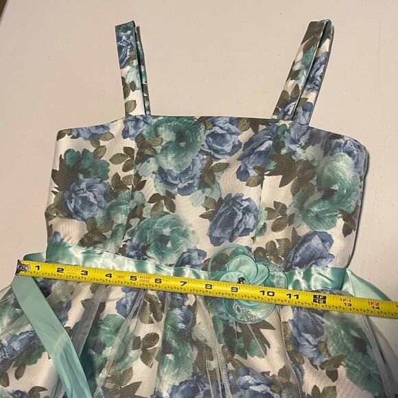 Girls Floral Sleeveless High-Low Dress With Tulle Overlay & Flower Accent 14 - Picture 11 of 14